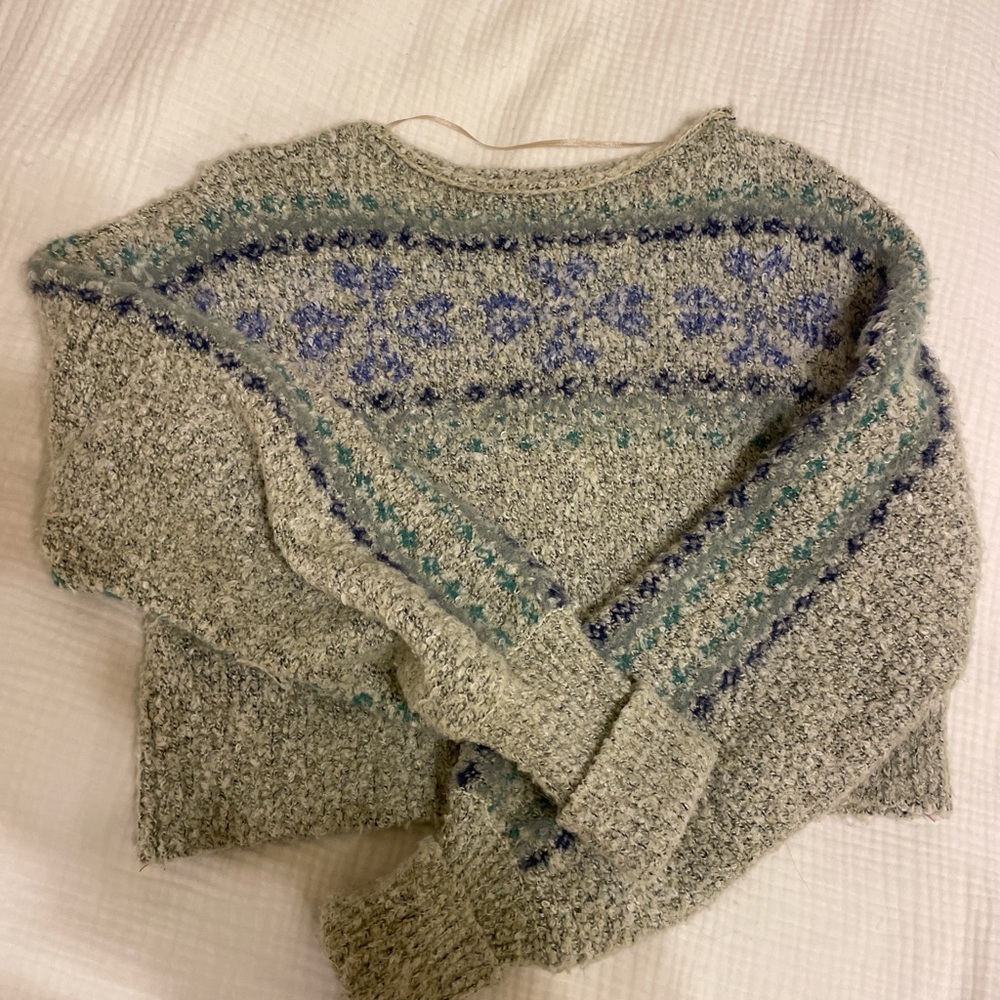 Free People Gray Sweater with Blue and Green Accents